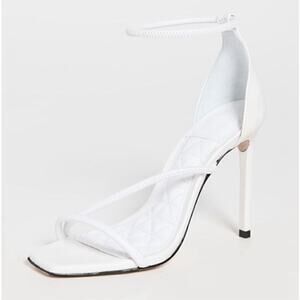 SCHUTZ Sandals Size 8B‎ White Leather Open Square Toe Stiletto Heel Ankle Strap